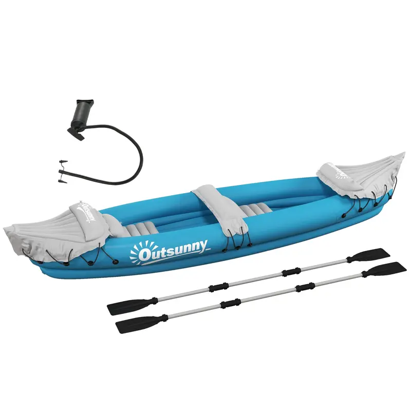 Outsunny Inflatable 2-Person Kayak – Compact Canoe Set With Aluminium Oars, Air Pump & Blue Durable Pvc Construction 1