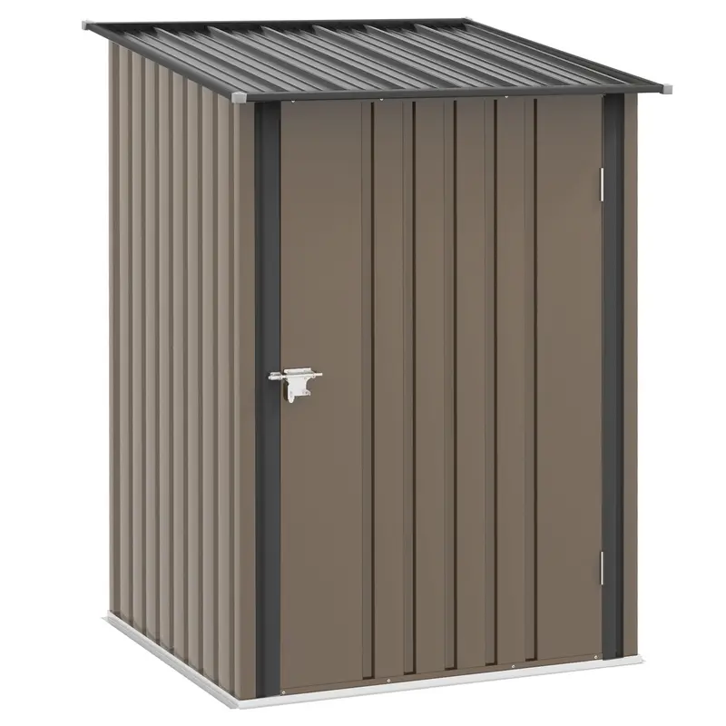 Outsunny Lean-To Garden Shed – 3.3 X 3.4 Ft Steel Storage Unit With Lockable Door, Brown/Grey Finish 1
