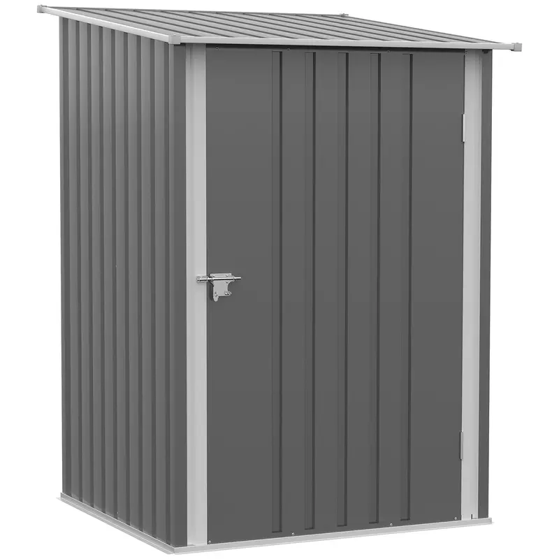 Outsunny Lean-To Steel Garden Shed – 3.3 X 3.4 Ft With Lockable Door, Grey 1