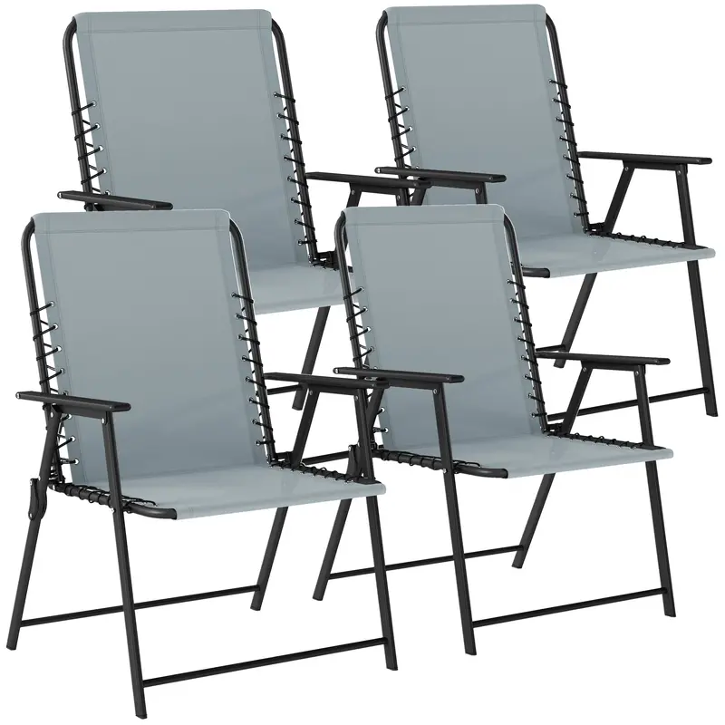 Outsunny Light Grey 4-Pack Outdoor Dining Chairs – Wide Textilene Seat, Ergonomic High Back & Arm Support 1