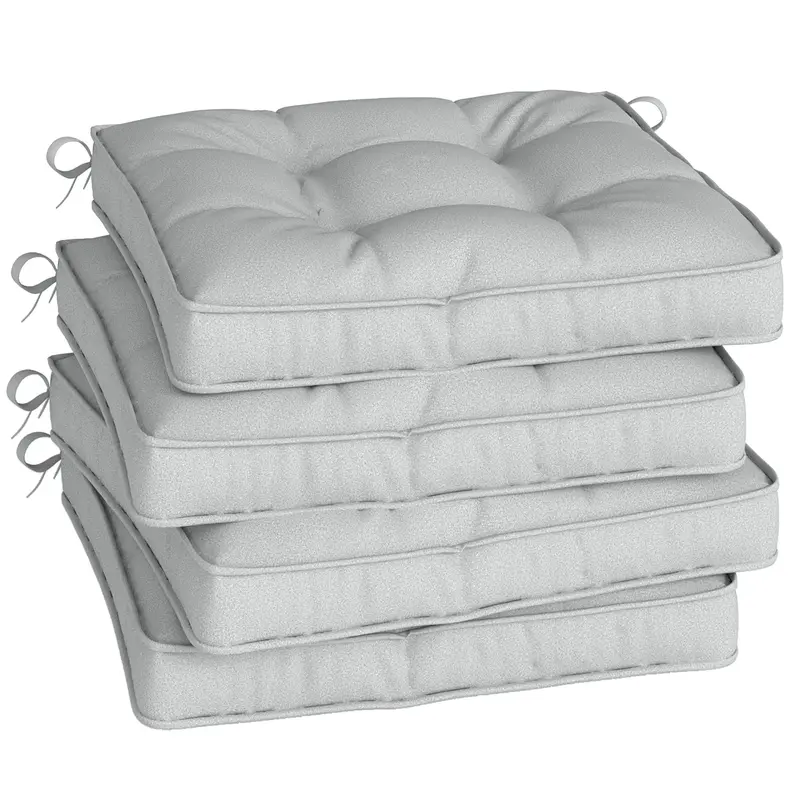 Outsunny Light Grey 4-Piece Garden Seat Cushion Set – 42 X 42 Cm Tie-On Replacement Pads For Dining Chairs 1