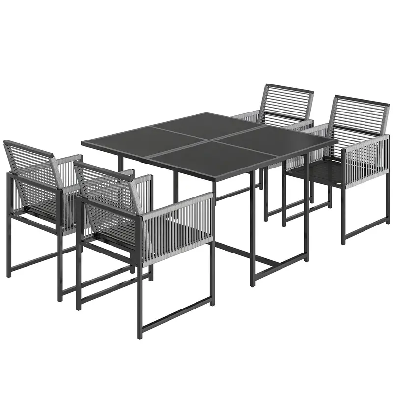 Outsunny Light Grey 5-Piece Outdoor Dining Set – Foldable Backrest Patio Cube Table And Chairs 1