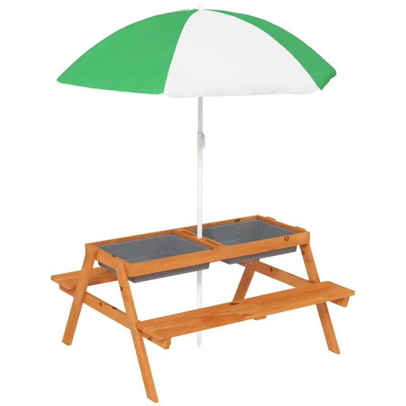 Outsunny Multi-Functional Picnic Table For Kids – Wooden Sand/Water Station With Adjustable Parasol & Storage, Ages 3–6 1