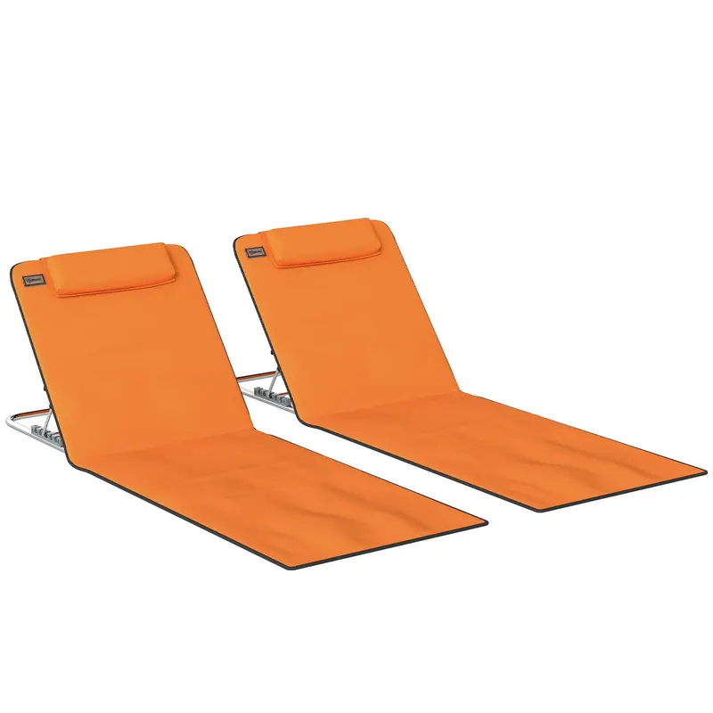 Outsunny Orange Metal Beach Chair Set – Two Reclining Chairs For Sand Or Patio Use 1