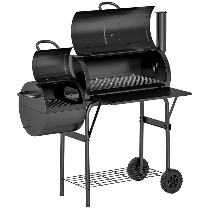 Outsunny Portable Charcoal Bbq Grill With Offset Smoker – 109 X 60 X 120 Cm, Matte Black 1