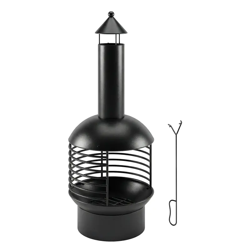 Outsunny Portable Chimney Fire Pit – Wood-Burning Outdoor Fireplace With Poker, Charcoal Grid & Steel Construction (Black) 1
