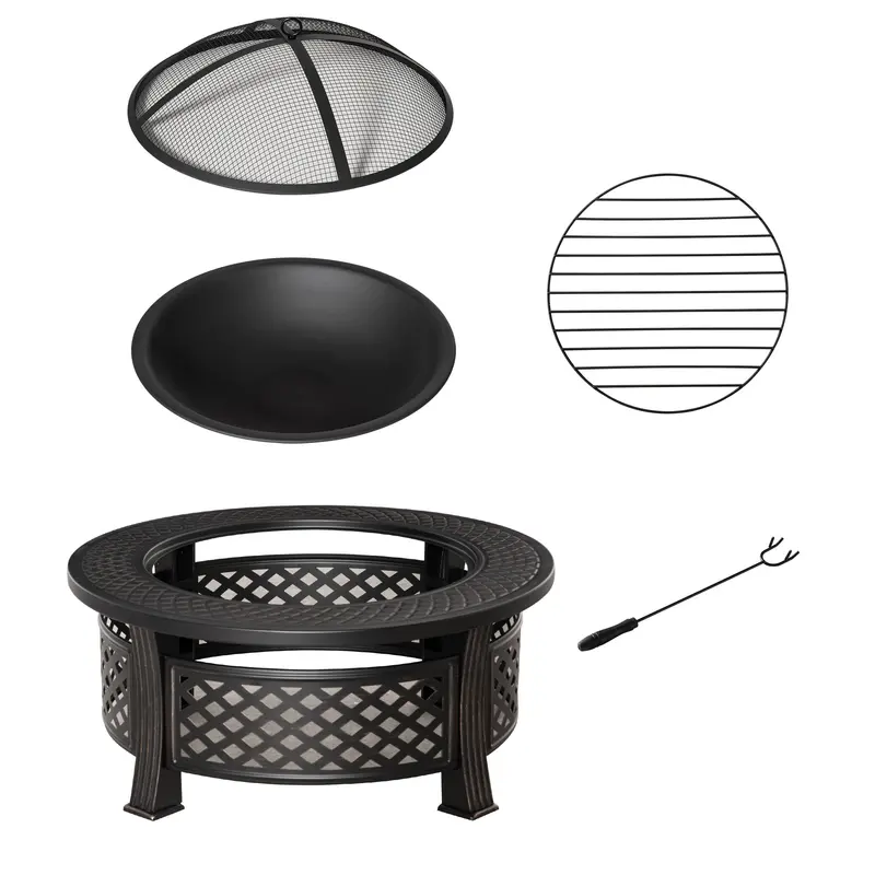 Outsunny Portable Outdoor Fire Pit – Multi-Use Bonfire Grill With Mesh Lid, Poker Tool & Bronze-Finish Design 1