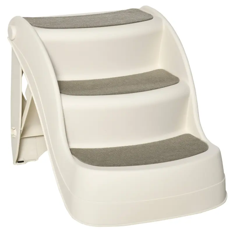 Pawhut 3-Step Foldable Pet Stairs – Non-Slip Dog Steps For Beds & Sofas (Cream, 49 X 38 X 38 Cm) 1