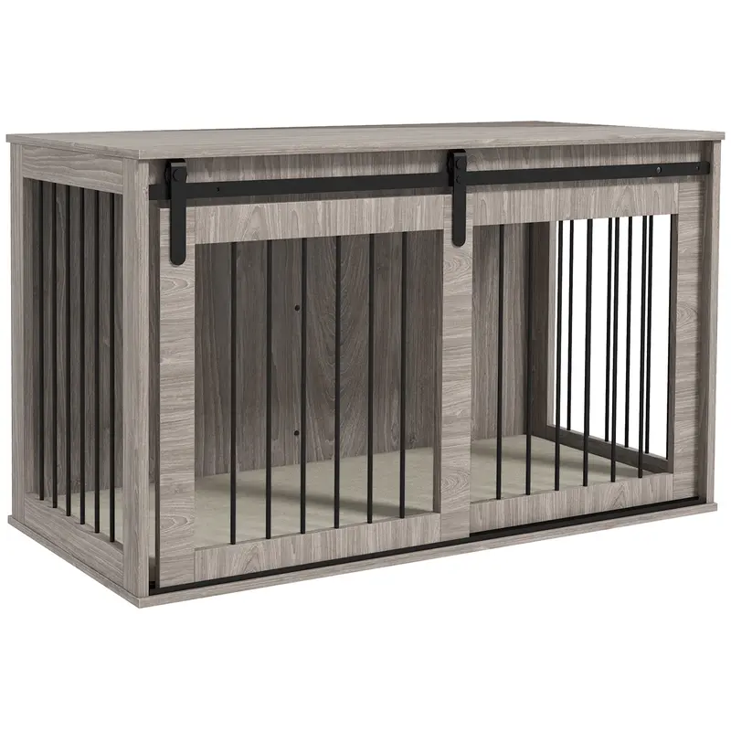 Pawhut Extra-Large Dog Crate Furniture – Walnut Brown Freestanding Crate With Detachable Cushion (118 Cm) 1