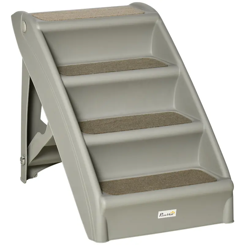 Pawhut Foldable 4-Step Pet Stairs For Cats & Small Dogs – Non-Slip Surface, Compact Grey Design (62 X 38 X 49.5 Cm) 1