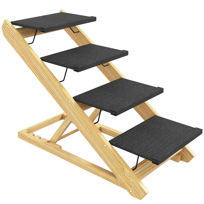 Pawhut Foldable 4-Step Pet Stairs – Non-Slip Dog Ramp For Beds & Sofas 1