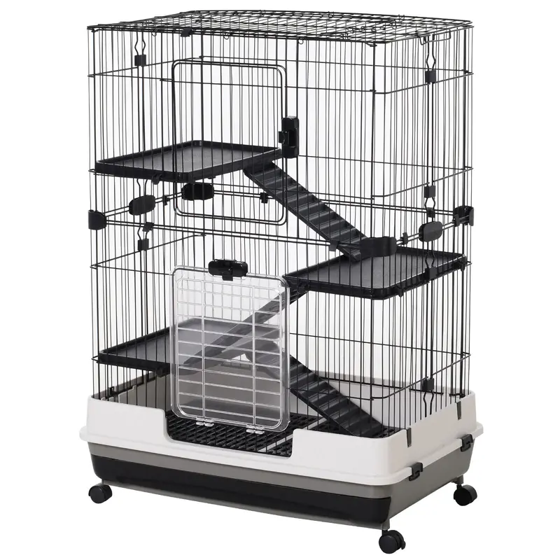 Pawhut Four-Tier Black Small Animal Enclosure – Expandable Habitat For Bunnies, Ferrets & Chinchillas With Wheels 1