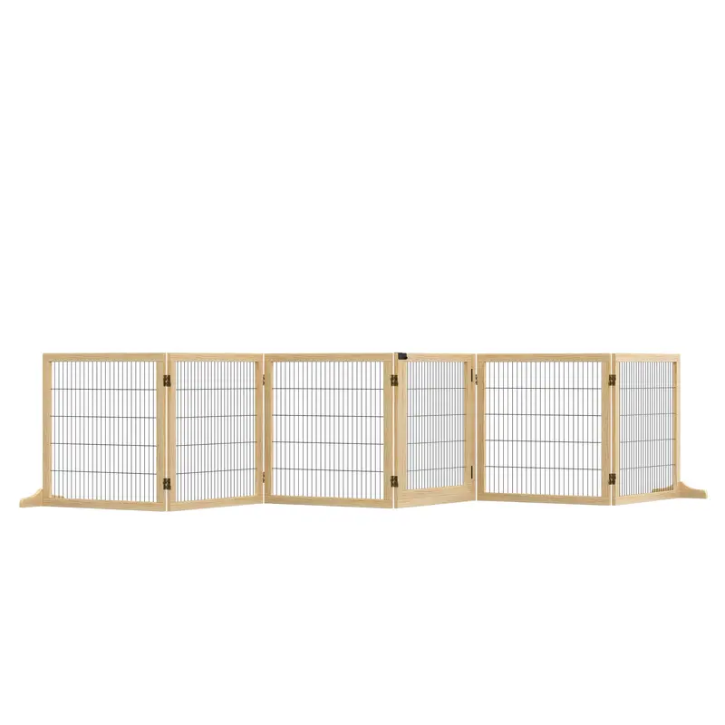 Pawhut Freestanding Wooden Pet Gate With Dual Support Feet – Natural Wood Finish 1