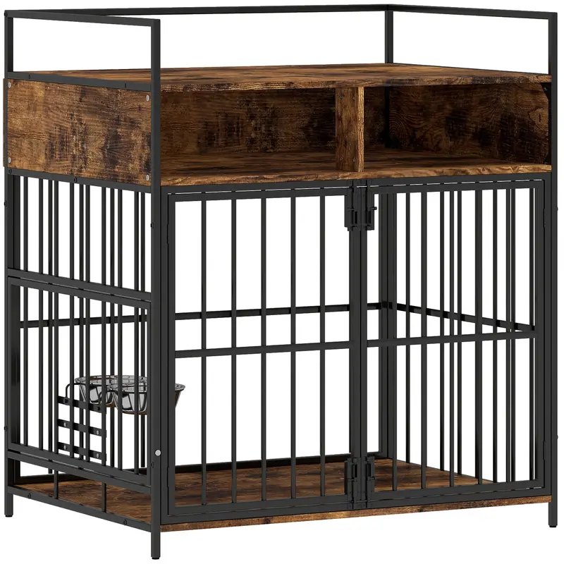 Pawhut Stylish Dog Crate Furniture – Convertible Pet Kennel With Rotating Feeding Tray, Storage Shelves & End-Table Functionality 1