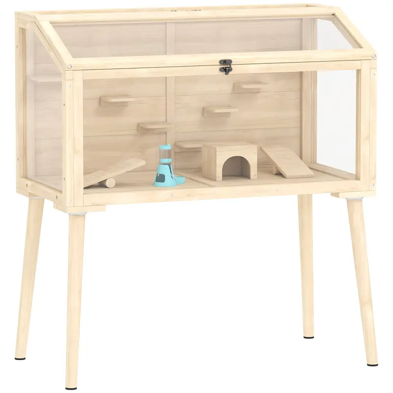 Pawhut Wooden Hamster Habitat – Multi-Level Enclosure With Toys & Water Bottle (110×52×101 Cm) 1