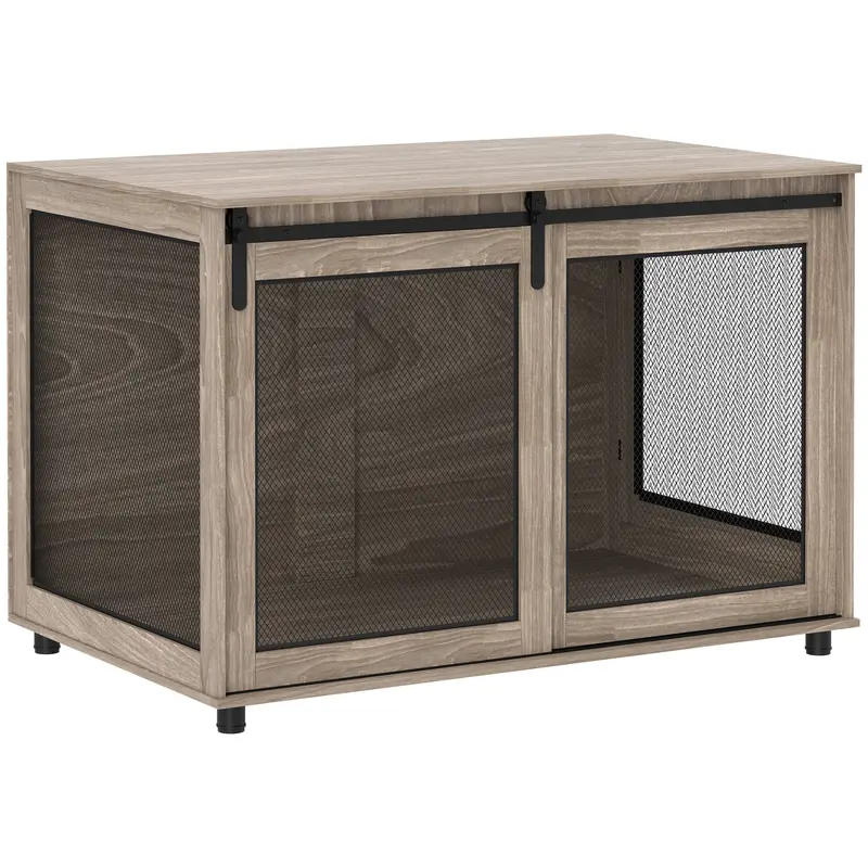 Pawhut Xl Dog Crate Furniture – Brown Sliding-Door Kennel With Stylish Cabinet Design 1