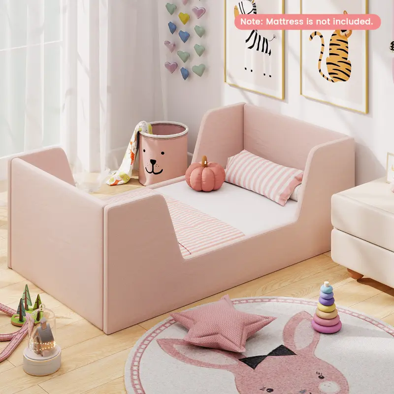 Pink Velvet Children’S Floor Bed Frame – Low-Profile, Soft-Finish Sleeping Solution 1