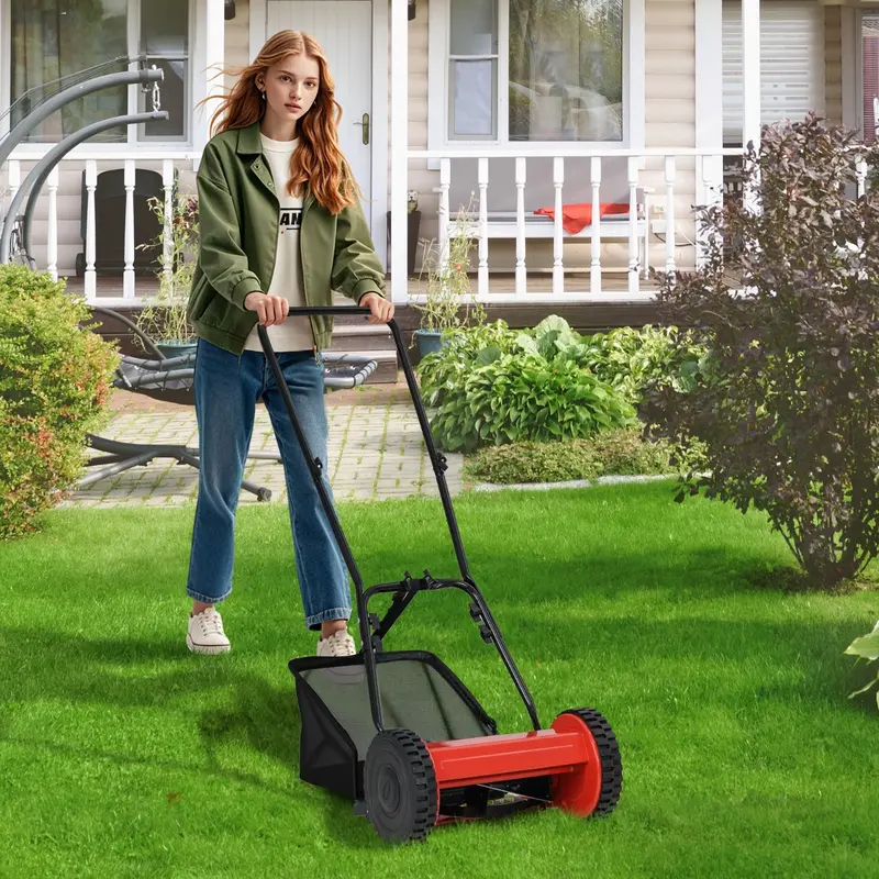 Red Manual Grass Sweeper – 30 Cm Wide Push-Style Lawn Debris Collector 1