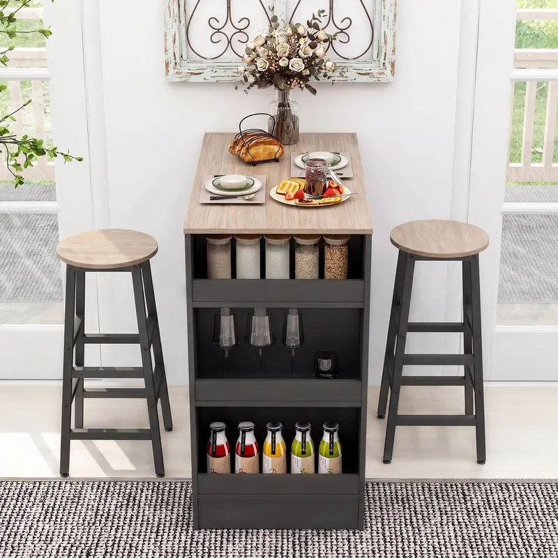 Rustic Brown 3-Piece Dining Set – 91 Cm Counter-Height Bistro Table With Storage 1
