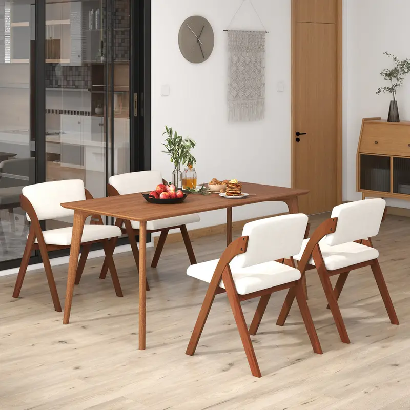 Set Of 4 Foldable Kitchen Dining Chairs With Solid Rubberwood Legs – Walnut Finish 1