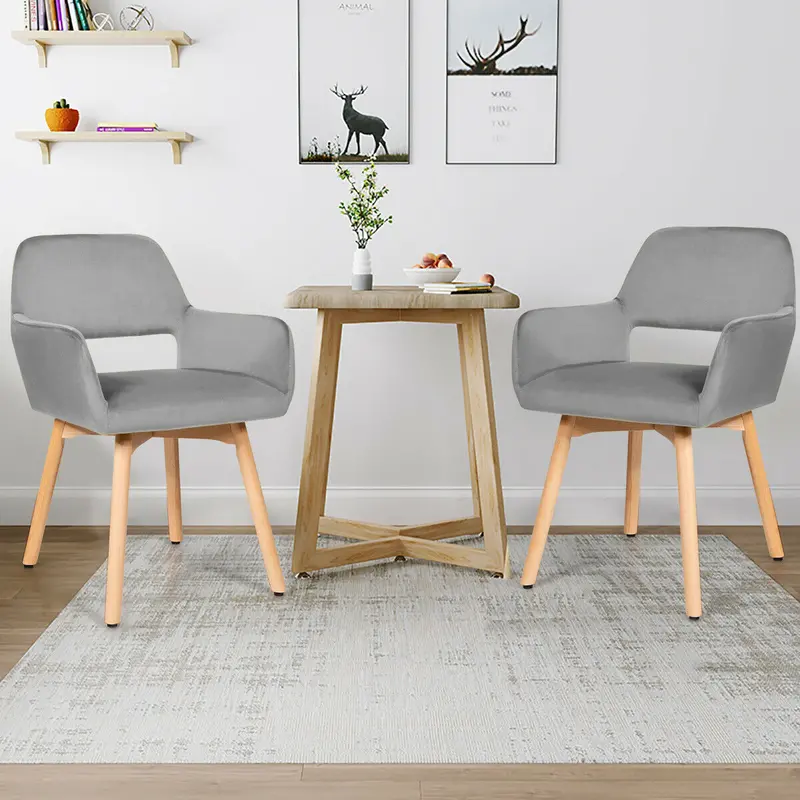 Set Of Two Retro Velvet Accent Chairs In Soft Grey Finish 1