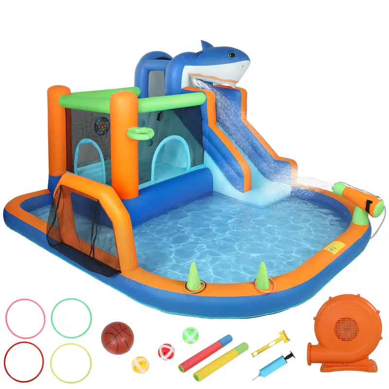 Shark-Themed Inflatable Bouncy Castle – Indoor/Outdoor Jump House With Slide & Climbing Wall 1
