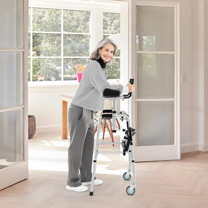 Silver Rolling Walker With Padded Seat And Two High-Performance Wheels 1
