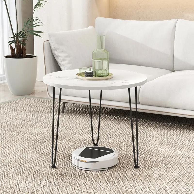 Small Round Faux Marble Coffee Table With Sturdy Metal Tripod Legs – White 1