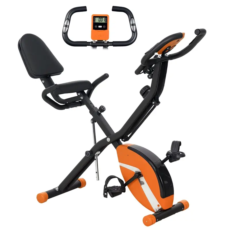 Sportnow 5-In-1 Foldable Exercise Bike With Resistance Bands & Lcd Monitor – Orange 1