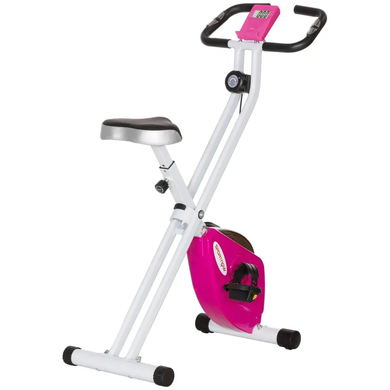 Sportnow Compact Folding Exercise Bike – 8-Stage Magnetic Resistance & Pulse Sensor – Stylish Pink & White Finish 1