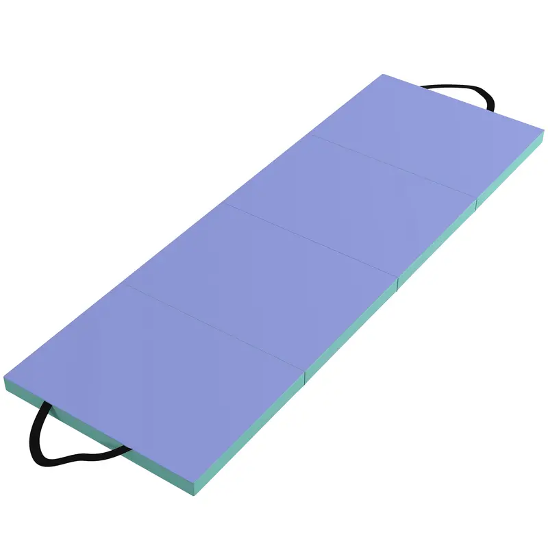 Sportnow Foldable 6-Foot Tumbling Mat – Four-Layer Gymnastics Pad With Carry Handles, Purple & Green Design 1