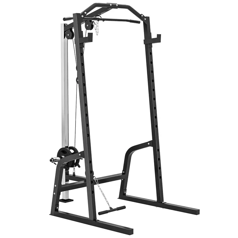 Sportnow Heavy-Duty Power Cage With 15-Position Squat Safety Bars, Dual Cable Pulley System, And Multi-Functional Stations 1