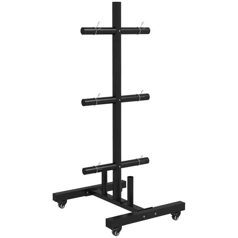 Sportnow Olympic Weight Plate Rack – 3-Tier Steel Weight Tree With Transport Wheels & Clamps, 200 Kg Capacity, Ideal For Home Gyms 1
