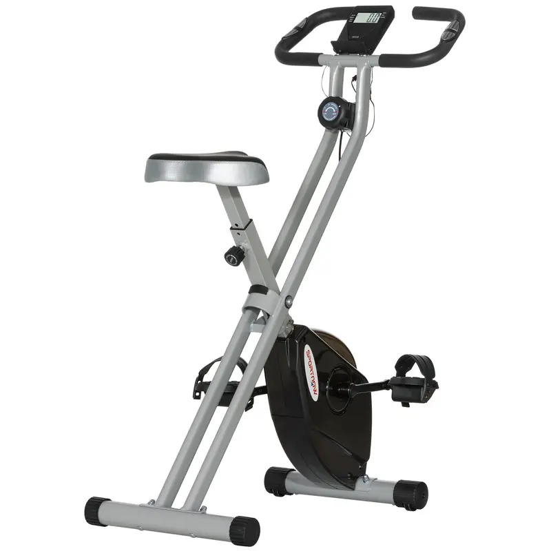 Sportnow Space-Saving Folding Exercise Bike – 8-Stage Magnetic Resistance & Real-Time Heart Rate Feedback (Black/Grey) 1