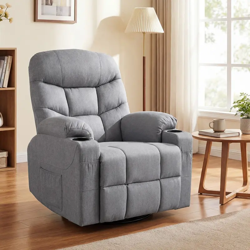 Swivel Recliner Chair With Heat, Vibration Massage & Rocking Motion – Grey 1
