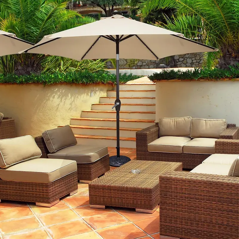 Three-Tier Solar-Powered Led Patio Umbrella With Ambient Lighting – Beige 1
