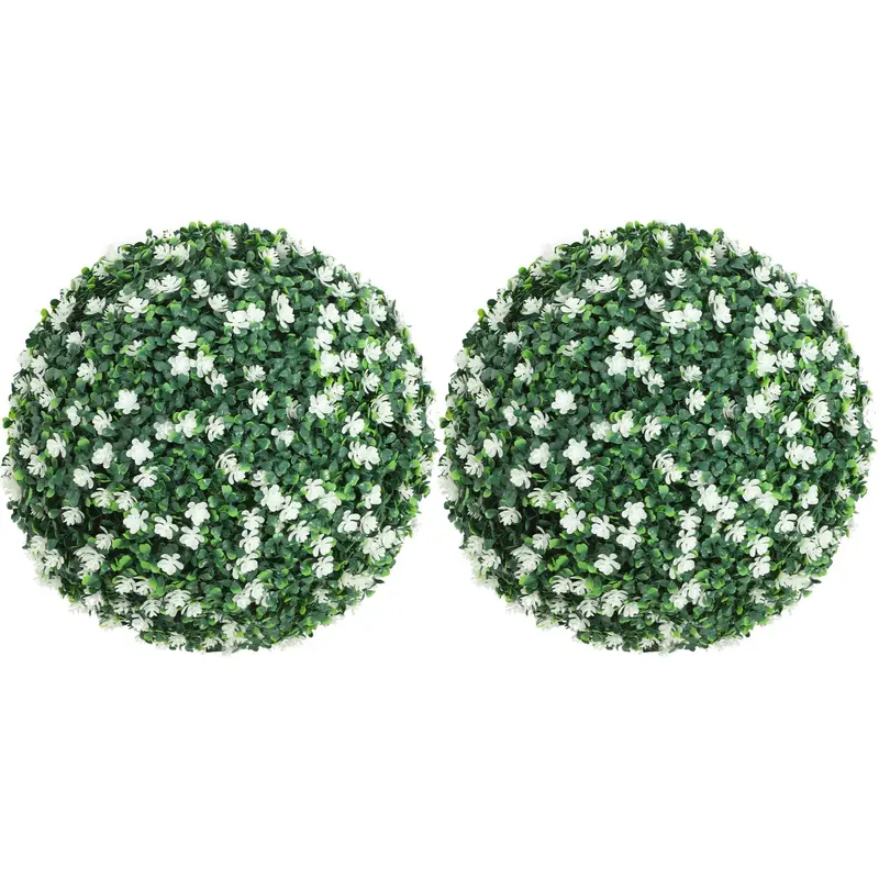 White Set Of Two Artificial Boxwood Topiary Balls – Elegant, Low-Maintenance Decorative Plants Ideal For Shelves, Entryways, Or Tabletops 1