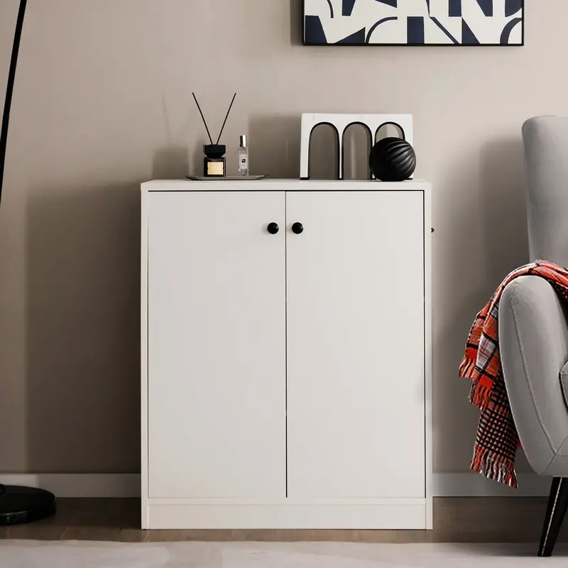 White Three-Shelf Freestanding Storage Cabinet – Modern Minimalist Style 1